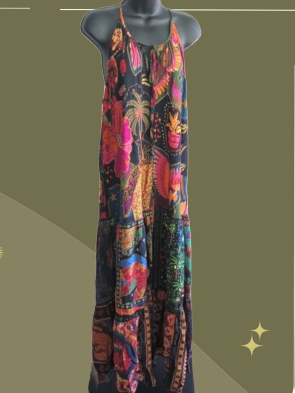 ✨ Farm Rio Midi dress tie front size Small